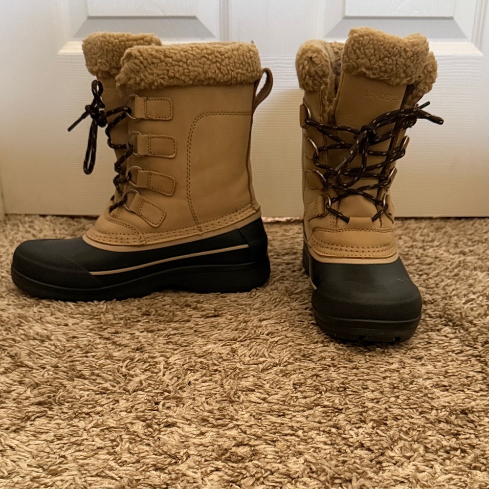 Lands' End Tan and Black Winter Boots